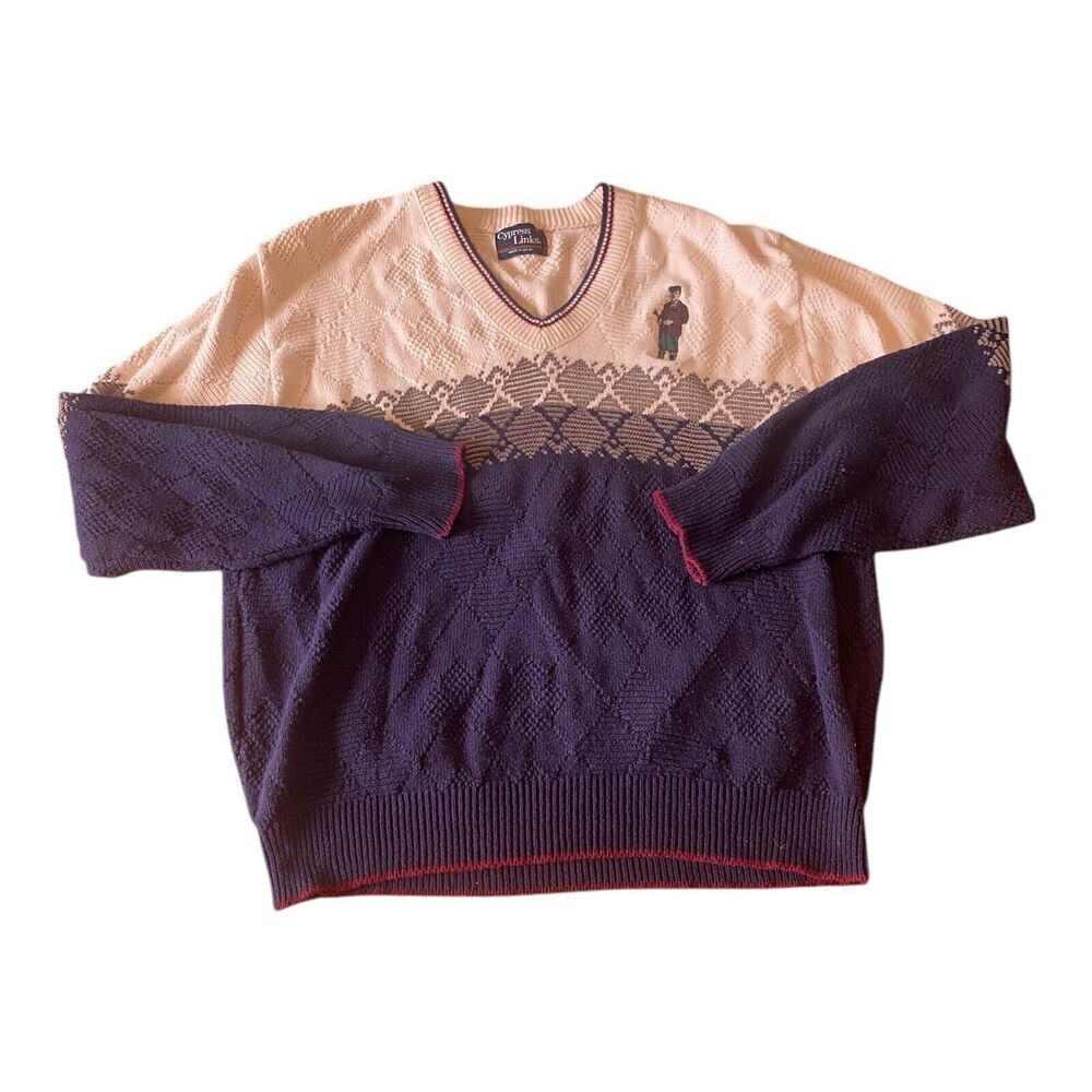 Cypress Links Sweater Pullover Golf Vneck Embroidered Golfer Cotton Sz L - Picture 3 of 12